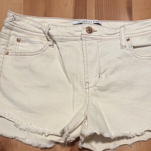 Celebrity Pink Cream Jean Shorts Distressed Hem